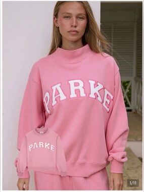 PARKE Summerland Heritage Varsity Pink Mockneck Sweatshirt NWT Size L/XL